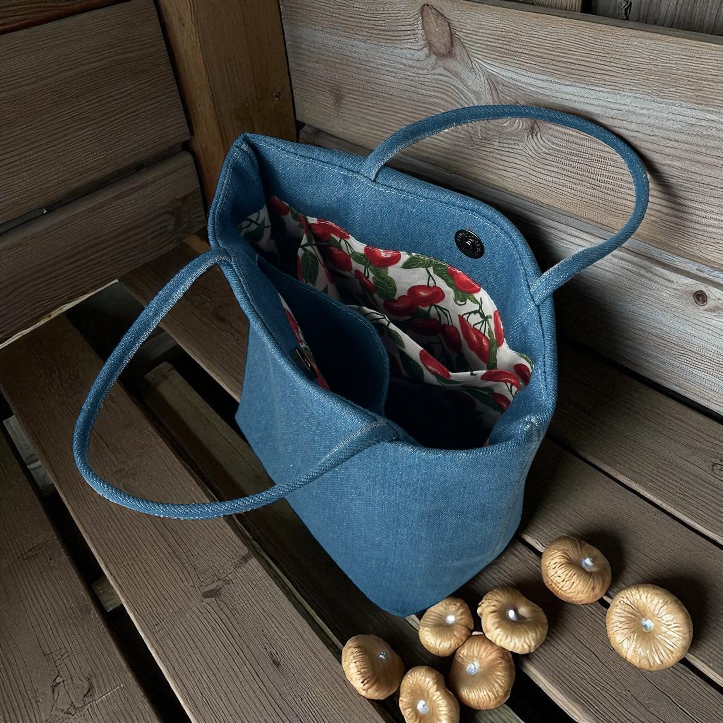 Mushroom denim handbag