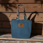 Colorful denim handbag with straps