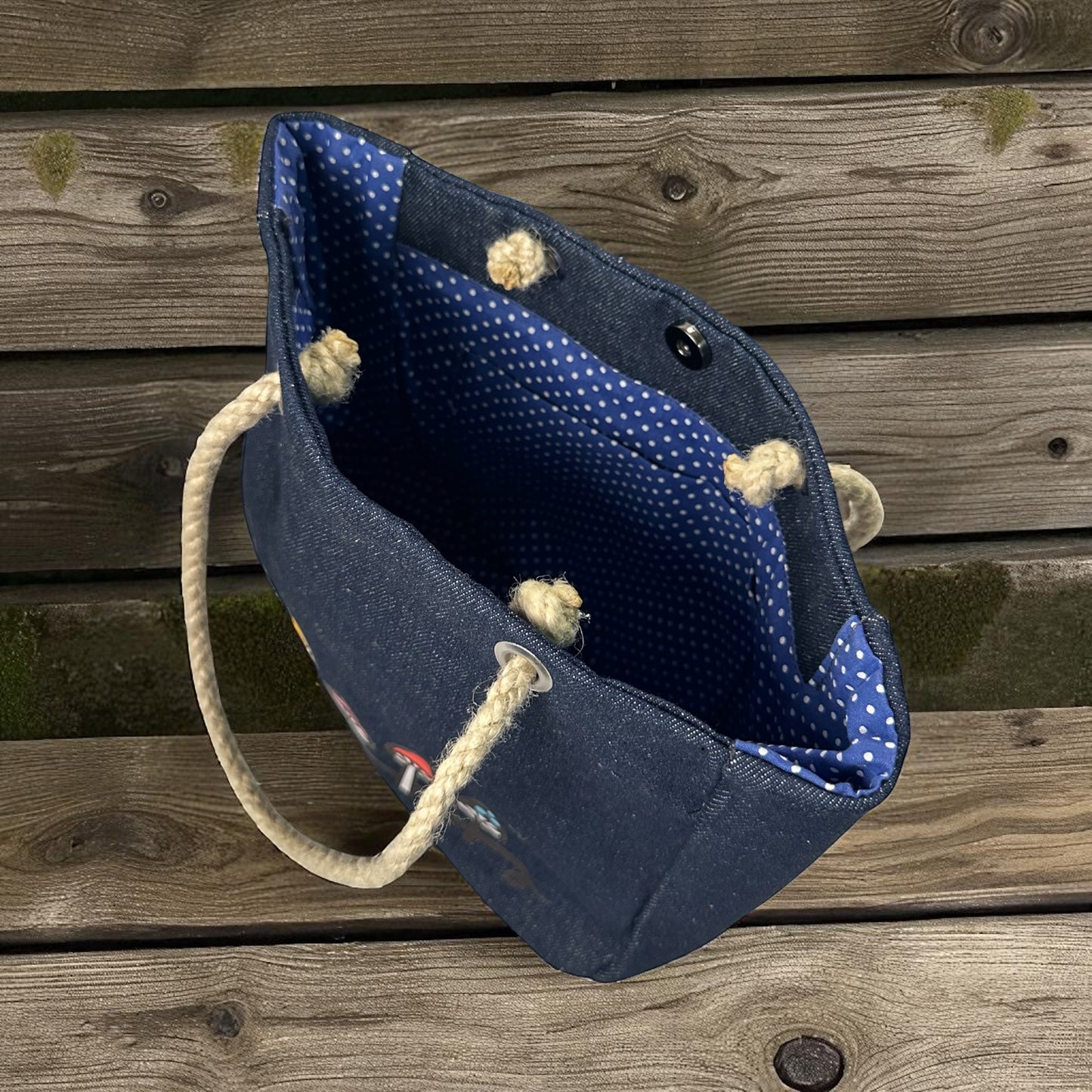 Mushroom denim handbag