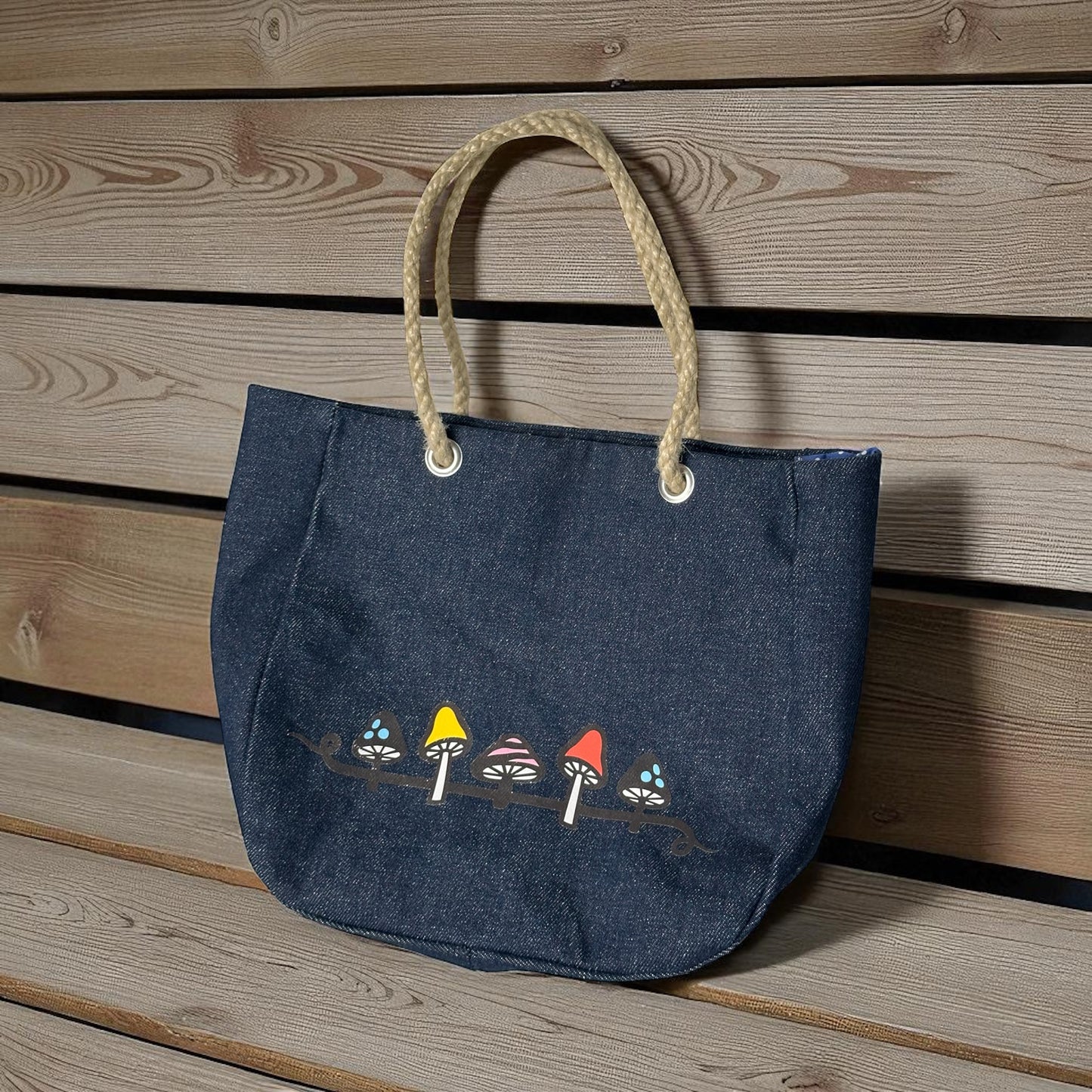 Mushroom denim handbag